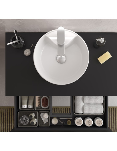 Mobiletto da bagno Bequia 60 cm + piano d'appoggio (senza lavabo)  Nero opaco  60x45x56