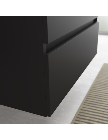 Mobiletto da bagno Bequia 60 cm + piano d'appoggio (senza lavabo)  Nero opaco  60x45x56