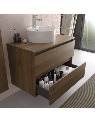 Mobile bagno Bequia 60 cm + piano d'appoggio (senza lavabo)  Colore noce  60x45x56