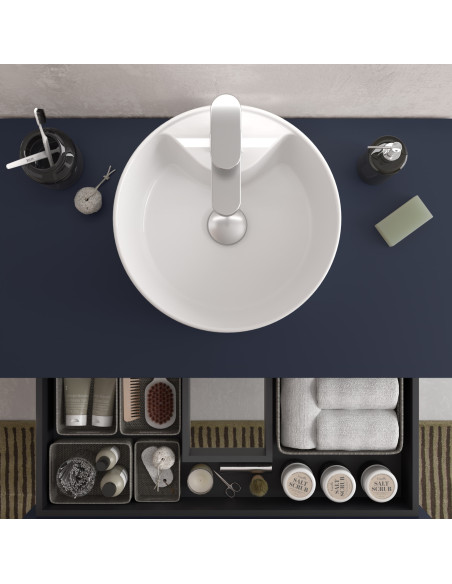 Mobiletto da bagno Bequia 60 cm + piano d'appoggio (senza lavabo)  Blu satinato  60x45x56