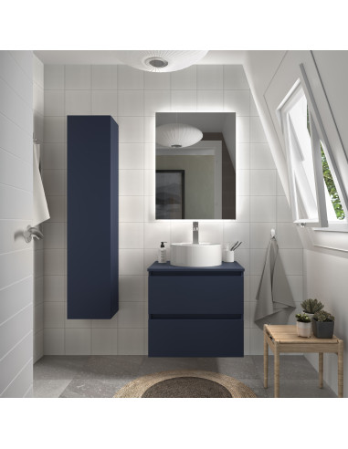 Mobiletto da bagno Bequia 70 cm + piano d'appoggio (senza lavabo)  Blu satinato  70x45x56