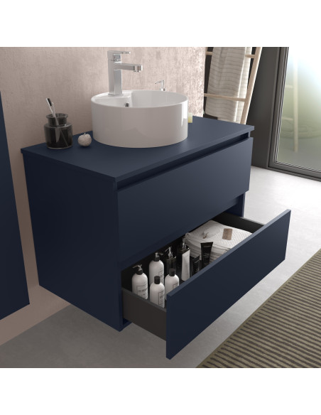 Mobiletto da bagno Bequia 70 cm + piano d'appoggio (senza lavabo)  Blu satinato  70x45x56