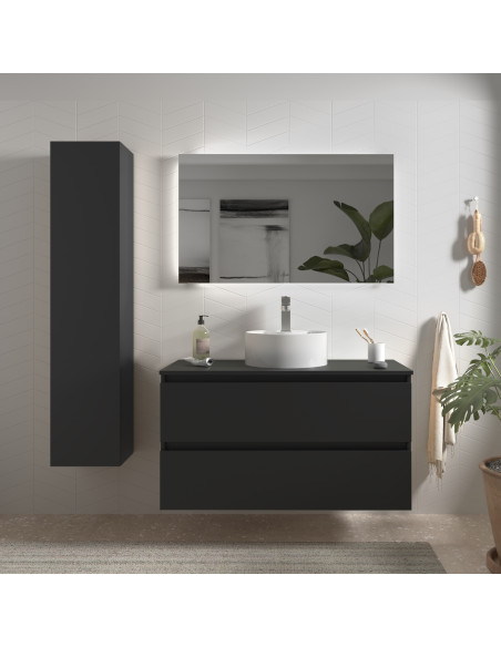Mobile da bagno Bequia 100 cm + piano d'appoggio (senza lavabo)  Nero opaco  100x45x56