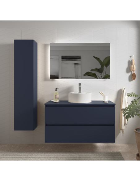 Mobile bagno Bequia 100 cm + piano d'appoggio (senza lavabo)  Blu satinato  100x45x56
