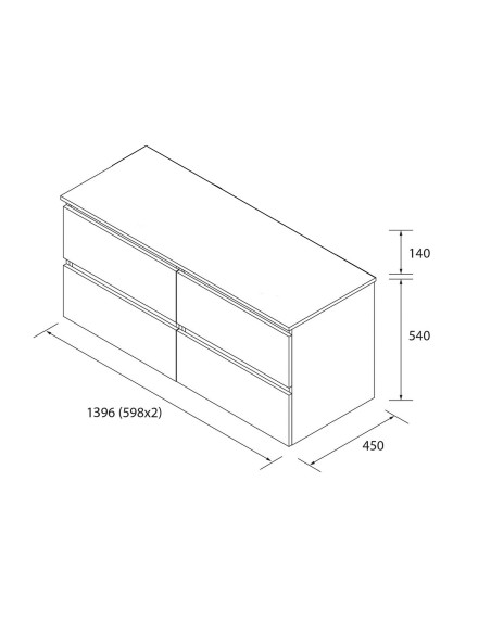 Mobile bagno Bequia 140 cm + piano d'appoggio (senza lavabo)  Rovere Africa 140x45x56 cm