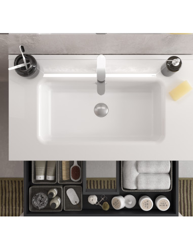 Mobile bagno Bequia 100 cm + mobile lavabo 2 fori a sinistra + lavabo in ceramica  Nero opaco  100x45x56