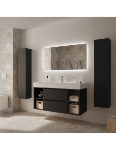 Mobile bagno Bequia 120 cm + mobile lavabo centrale a 2 fori + lavabo in ceramica  Nero opaco  120x45x66 cm 2