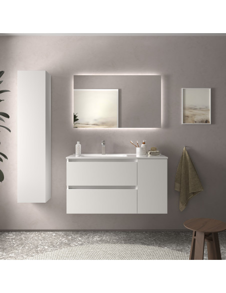Mobile bagno Bequia 90 cm + mobile lavabo con anta destra + lavabo in ceramica Bianco opaco  90x45x56