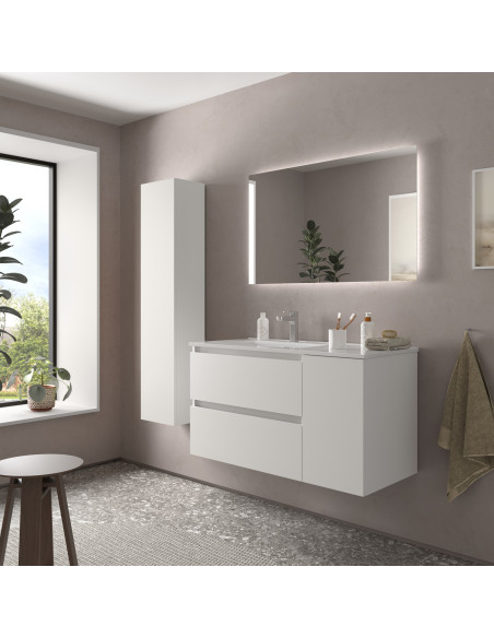 Mobile bagno Bequia 90 cm + mobile lavabo con anta destra + lavabo in ceramica Bianco opaco  90x45x56