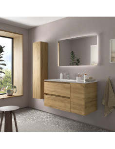 Mobile bagno Bequia 90 cm + mobile lavabo con anta singola a destra + lavabo in ceramica  Rovere  90x45x56 2