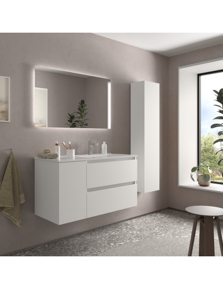 Mobile bagno Bequia 90 cm + 1 mobile lavabo con anta sinistra + lavabo in ceramica  Bianco opaco  90x45x56