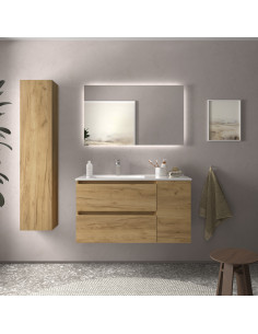 Mobile bagno Bequia 100 cm + mobile lavabo con anta singola a destra + lavabo in ceramica  Rovere  100x45x56