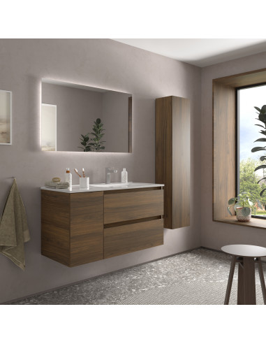 Mobile bagno Bequia 100 cm + 1 mobile lavabo con anta sinistra + lavabo in ceramica  Noce  100x45x56
