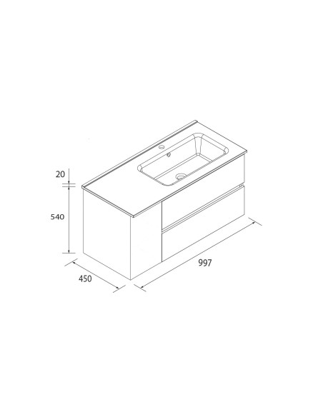 Mobile bagno Bequia 100 cm + 1 mobile lavabo con anta sinistra + lavabo in ceramica  Noce  100x45x56