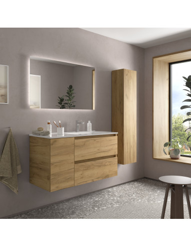 Mobile bagno Bequia 100 cm + 1 mobile lavabo con anta sinistra + lavabo in ceramica  Rovere  100x45x56