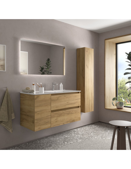 Mobile bagno Bequia 100 cm + 1 mobile lavabo con anta sinistra + lavabo in ceramica  Rovere  100x45x56