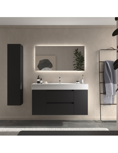 Mobile bagno Bequia 120 cm + mobile lavabo centrale con anta singola + lavabo in ceramica  Nero opaco  120x45x66 cm