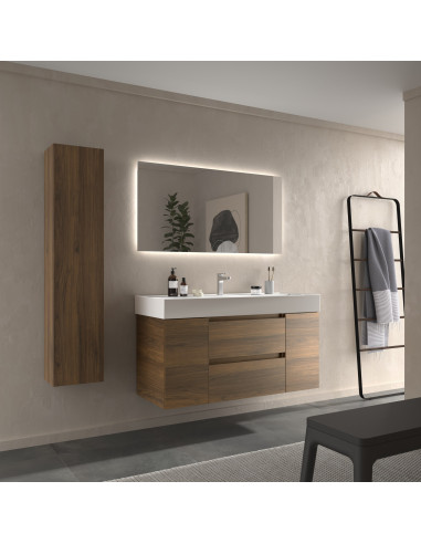 Mobile bagno Bequia 120 cm + mobile lavabo centrale con anta singola + lavabo in ceramica  Noce  120x45x66