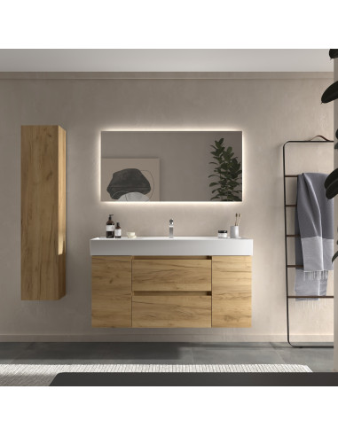 Mobile bagno Bequia 120 cm + mobile lavabo centrale con anta singola + lavabo in ceramica  Rovere  120x45x66
