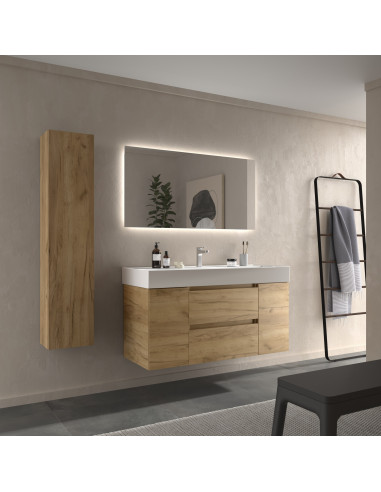 Mobile bagno Bequia 120 cm + mobile lavabo centrale con anta singola + lavabo in ceramica  Rovere  120x45x66