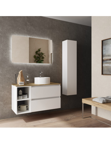 Mobile bagno Bequia 100 cm + mobile lavabo a 2 vani, lato reversibile + piano d'appoggio + lavabo  Bianco opaco  100x45x56