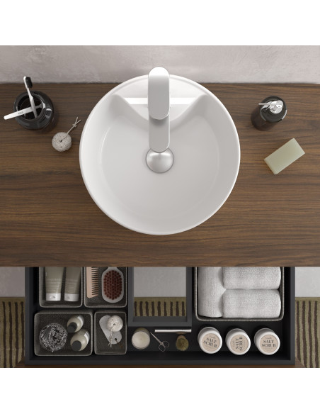 Mobile bagno Bequia 100 cm + mobile lavabo a 2 vani, lato reversibile + piano d'appoggio + lavabo Posar  Noce  100x45x56