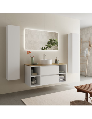 Mobile bagno Bequia 120 cm + mobile lavabo centrale a 2 vani + piano d'appoggio + lavabo  Bianco opaco  120x45x56