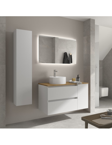 Mobile bagno Bequia 100 cm + 1 mobiletto con anta laterale reversibile + piano d'appoggio + lavabo Posar Bianco opaco  100x45x56