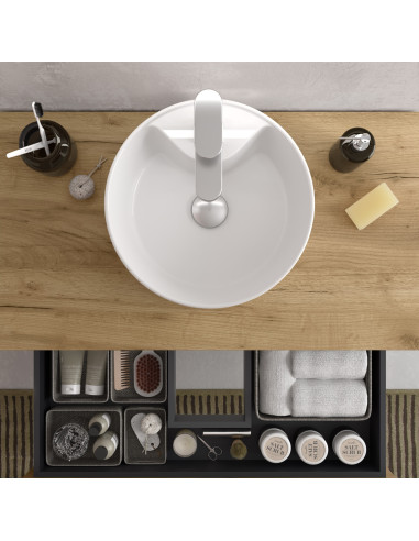 Mobile bagno Bequia 100 cm + 1 mobiletto con anta laterale reversibile + piano d'appoggio + lavabo Posar Bianco opaco  100x45x56