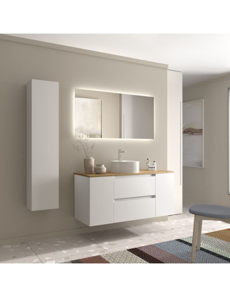 Mobile bagno Bequia 120 cm + 1 mobile lavabo con anta centrale + piano d'appoggio + lavabo Bianco opaco  120x45x56