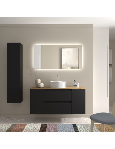 Mobile bagno Bequia 120 cm + 1 mobile lavabo con anta centrale + piano d'appoggio + lavabo  Nero opaco  120x45x56