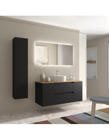 Mobile bagno Bequia 120 cm + 1 mobile lavabo con anta centrale + piano d'appoggio + lavabo  Nero opaco  120x45x56