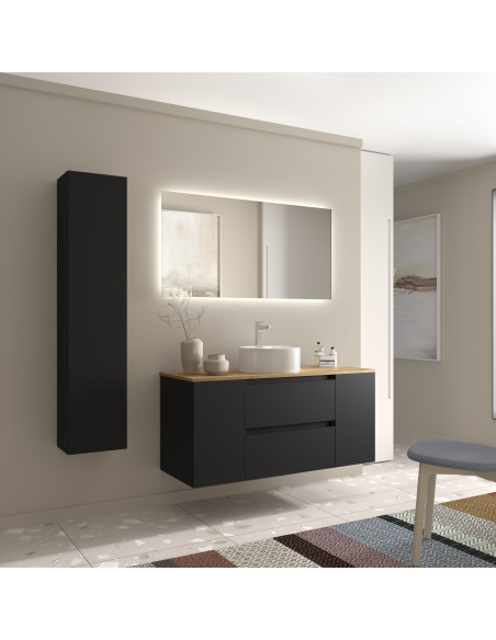 Mobile bagno Bequia 120 cm + 1 mobile lavabo con anta centrale + piano d'appoggio + lavabo  Nero opaco  120x45x56
