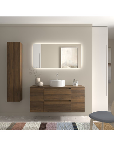 Mobile bagno Bequia 120 cm + 1 mobile lavabo con anta centrale + piano d'appoggio + lavabo Posar  Noce  120x45x56