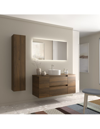 Mobile bagno Bequia 120 cm + 1 mobile lavabo con anta centrale + piano d'appoggio + lavabo Posar  Noce  120x45x56