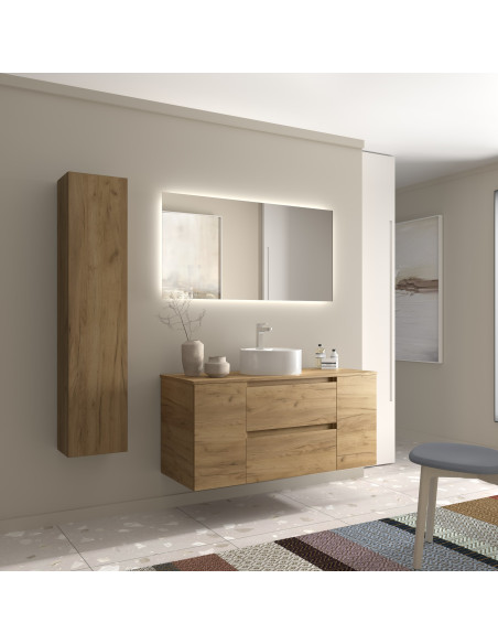 Mobile bagno Bequia 120 cm + 1 mobile lavabo con anta centrale + piano d'appoggio + lavabo Posar  Rovere  120x45x56