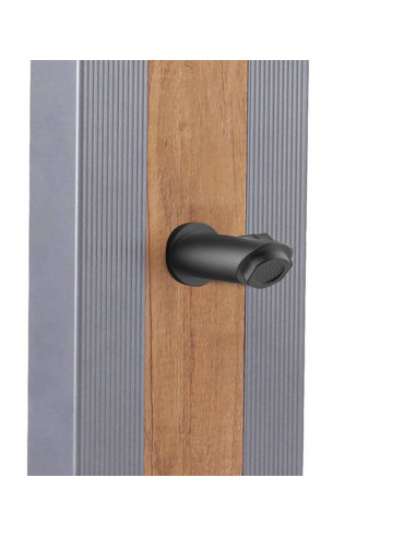 Doccia Solare Grigia In Alluminio Con Fascia Legno e Soffione Quadrato