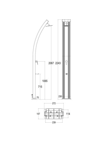 Doccia Solare Grigia In Alluminio Con Fascia Legno e Soffione Quadrato