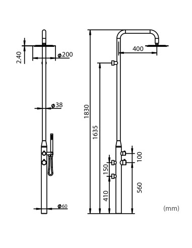 Doccia Nera a Parete In Acciaio Inox 316l Design Elegante e Resistente