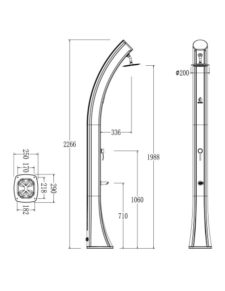 Doccia Solare Nera e Oro Per Giardino Soffione 20 Cm