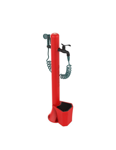 Fontanella da giardino rossa SINED con secchiello e tubo flessibile