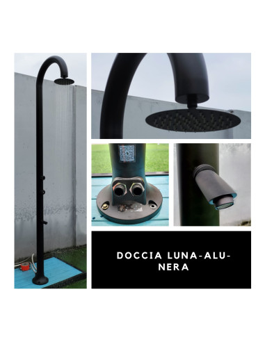 Doccia Luna Nera In Alluminio Con Miscelatore e Lavapiedi