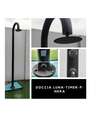 Doccia Nera In Alluminio Con Temporizzatore e Lavapiedi