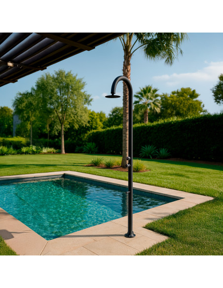 Doccia Nera In Alluminio Con Temporizzatore e Lavapiedi