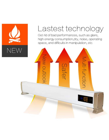 Stufa elettrica a battiscopa 2000W SINED: design elegante, alta efficienza energetica e funzionamento silenzioso.