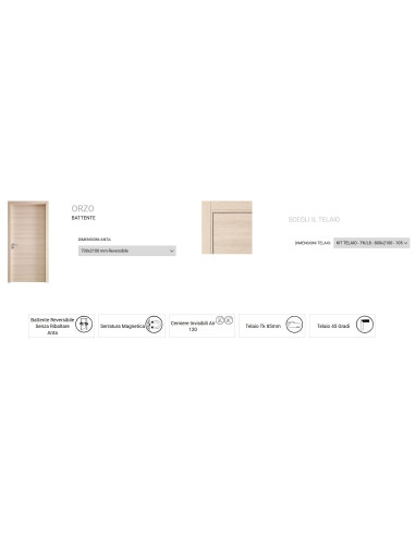 PORTA A BATTENTE 70X210 REVERSIBILE CON CERNIERE AIR INVISIBILI CRO...