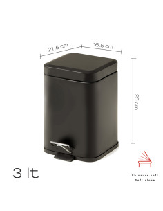 ARGENTA PORTA RIFIUTI QUADRATO NERO OPACO 3 LT 16,5 X21,5XH25 | Bag...