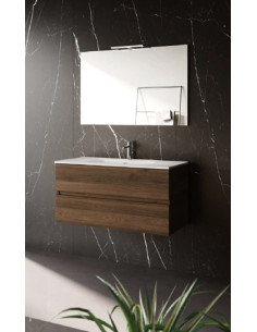 COMPOSIZIONE HIT CM.60X46,5 CON 2 CASSETTI, SPECCHIO E LAMPADA A LED TABACCO