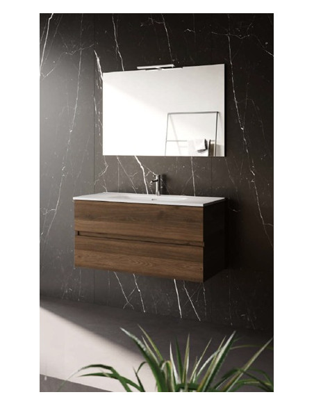 COMPOSIZIONE HIT CM.60X46,5 CON 2 CASSETTI, SPECCHIO E LAMPADA A LED TABACCO
