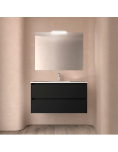 COMPOSIZIONE NOJA CM.100X46 CON 2 CASSETTI, SPECCHIERA LAMPADA A LED BLACK